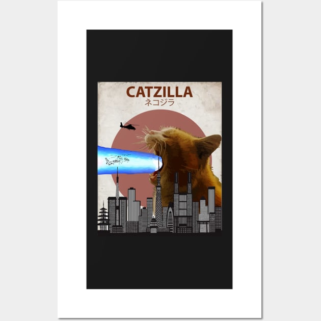 Catzilla - Giant Cat with Mouth Lasers Wall Art by Animalzilla